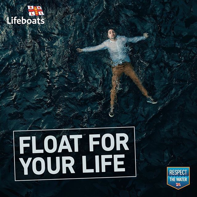 RNLI poster saying float for you life, a beach safety tip for surviving cold water shock