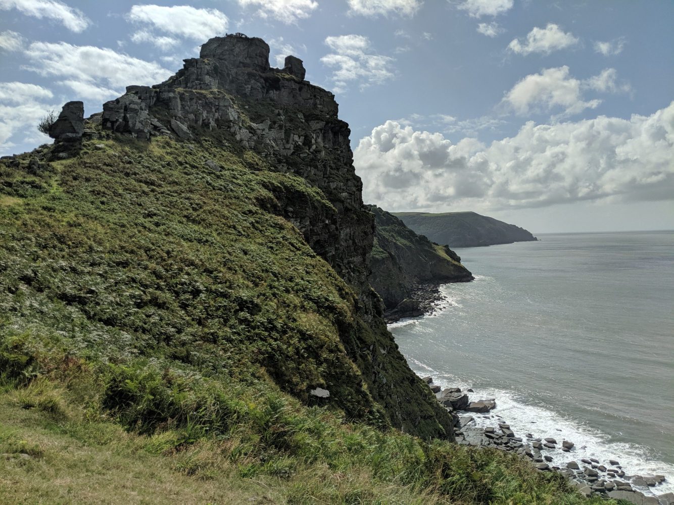 View over coastal cliffs and rocks in Devon