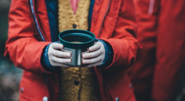 Having a hot drink after cold water swimming