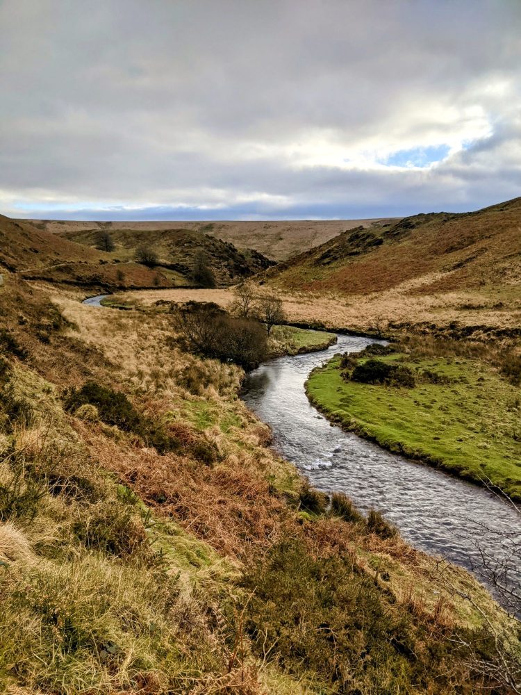 River running through a valley in North Devon